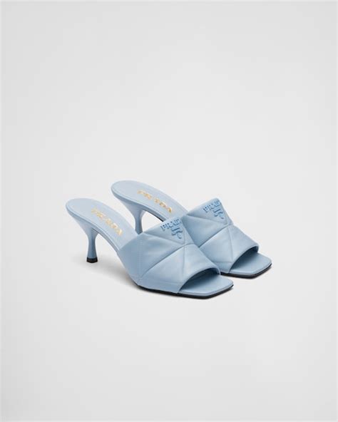 prada 00519883|Light Blue Quilted nappa leather heeled sandals .